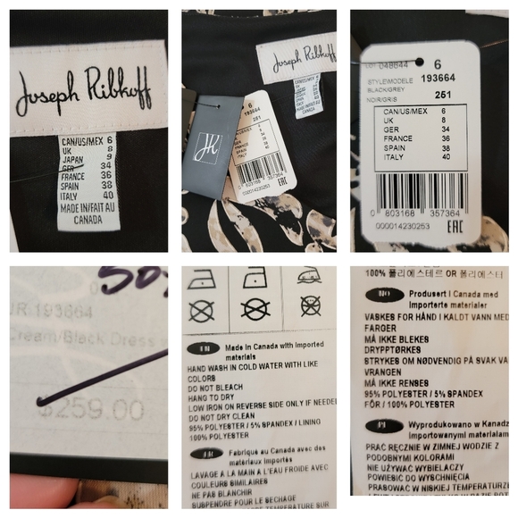 NWT Joseph Ribkoff Black Cream Tie Knot Faux Wrap Sheath Dress Sz 6 Stretchy - Picture 11 of 12